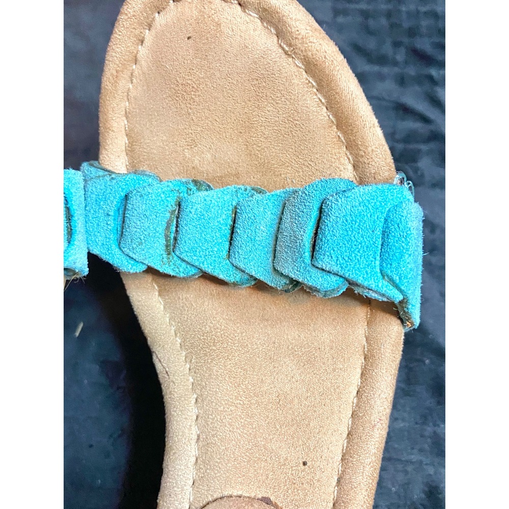 Minnetonka Aqua Blue Suede Fringe Boho Cork Wedge Sandals 71305 Sz 7 - Picture 4 of 6